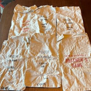 Set of 6 canvas coin bank bags